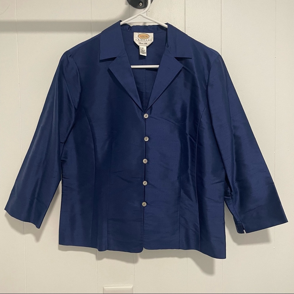 Talbots Petites Pure Silk Navy Three Quarter Length Jacket